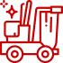 A red forklift icon on a white background.