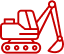 A red excavator icon on a green background, showcasing mag engineering expertise.