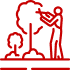 A red icon with a man standing in front of a tree, symbolizing the concept of engineering.