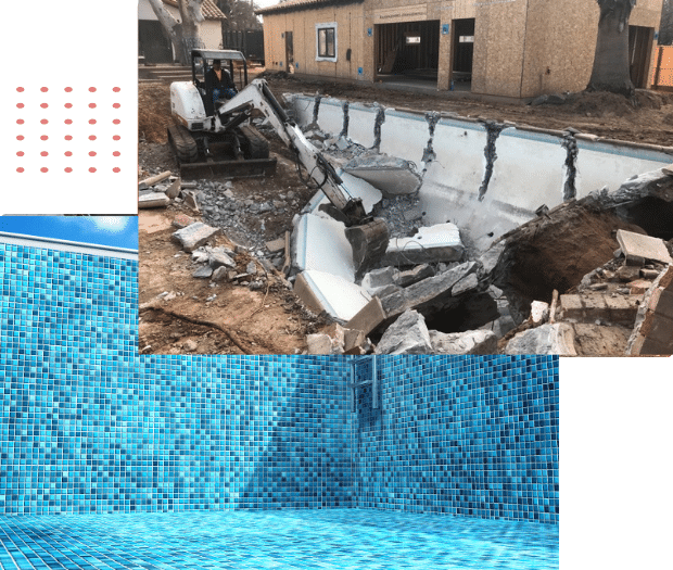 A picture of a swimming pool undergoing demolition and removal.